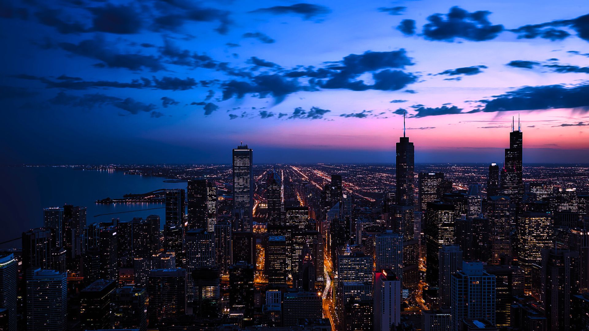 Chicago skyline at sunset